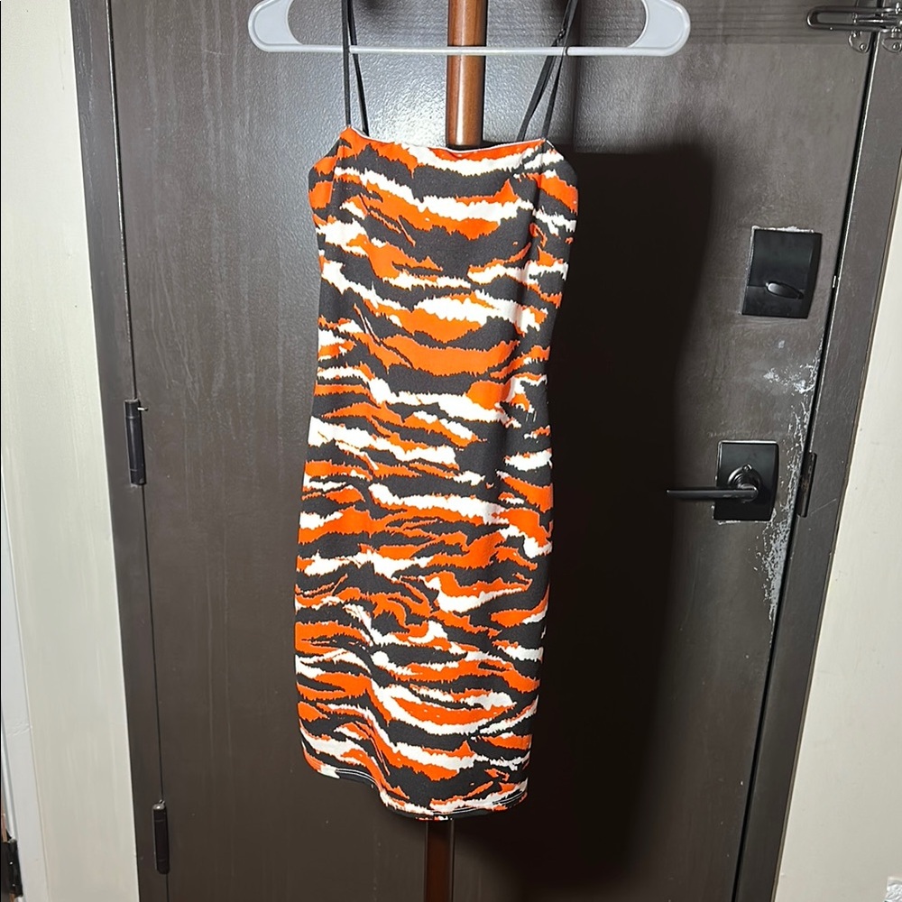 Charlotte Russe Orange and Black Spaghetti Strap Bodycon Dress